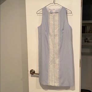 London Times blue seersucker dress